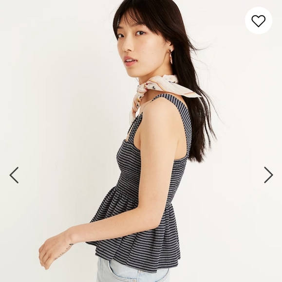 Madewell Texture & Thread smocked peplum black and white stripes tank top - Picture 4 of 11